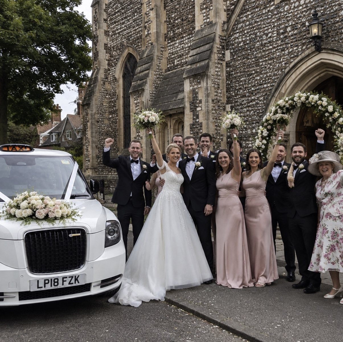 Wedding party transport with London taxi